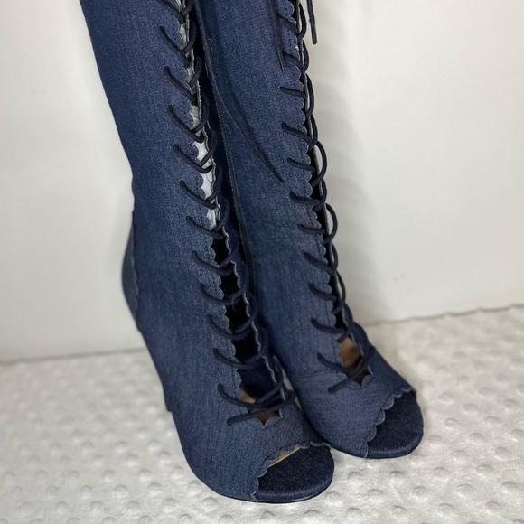 Shoedazzle's Evette Over the Knee Peep Toe Lace Up Stiletto Boots! - Picture 7 of 11